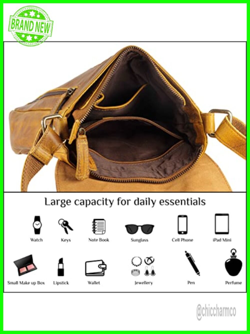 Genuine Leather Crossbody Purse Handbag Over the Shoulder Bag - Picture 2 of 6